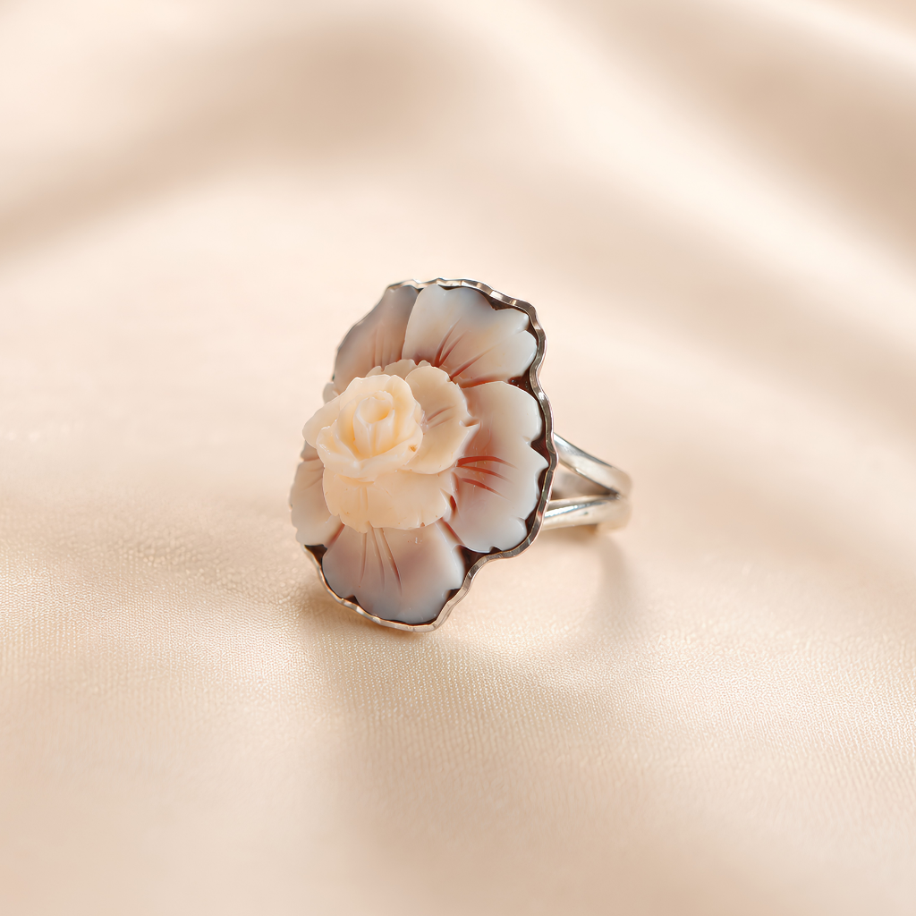 Shell Cameo Flower Ring in Sterling Silver