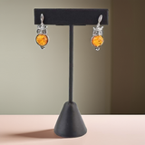 Cute Baltic Amber Owl Earrings in 925 Sterling Silver