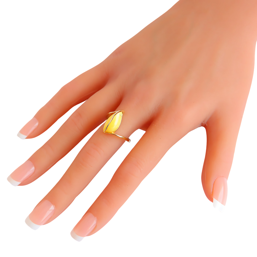 butterscotch amber ring on hand
