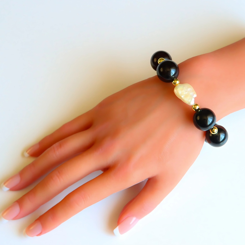 Baltic Cherry Amber Bracelet with Baroque Pearl  – 18k Gold Filled