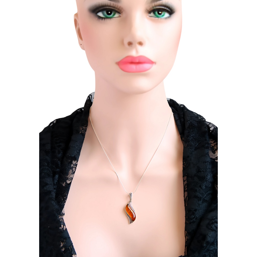 Amber Necklace – Genuine Lithuanian Cognac Pendant in Sterling Silver