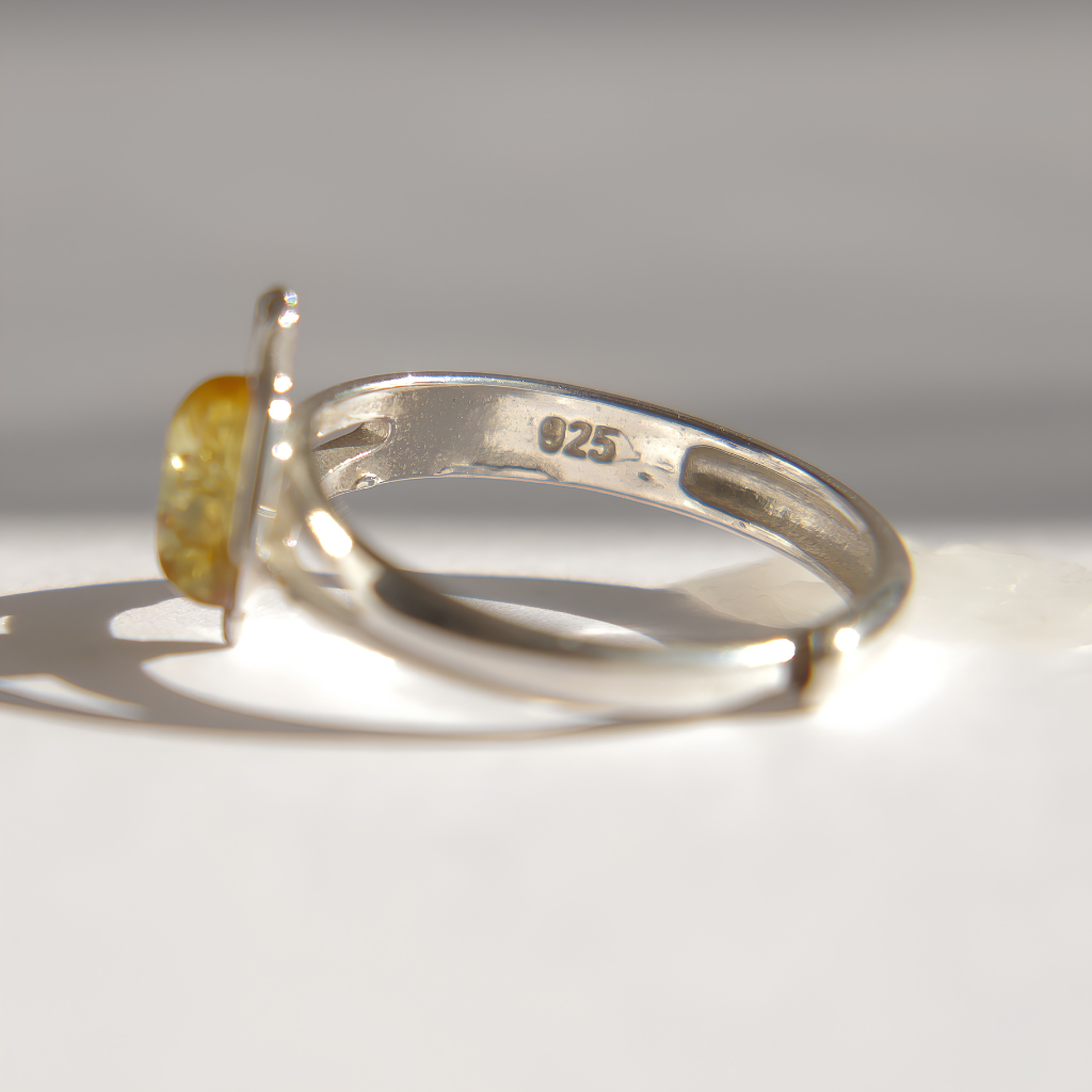Lemon Baltic Amber Bat Ring in Sterling Silver