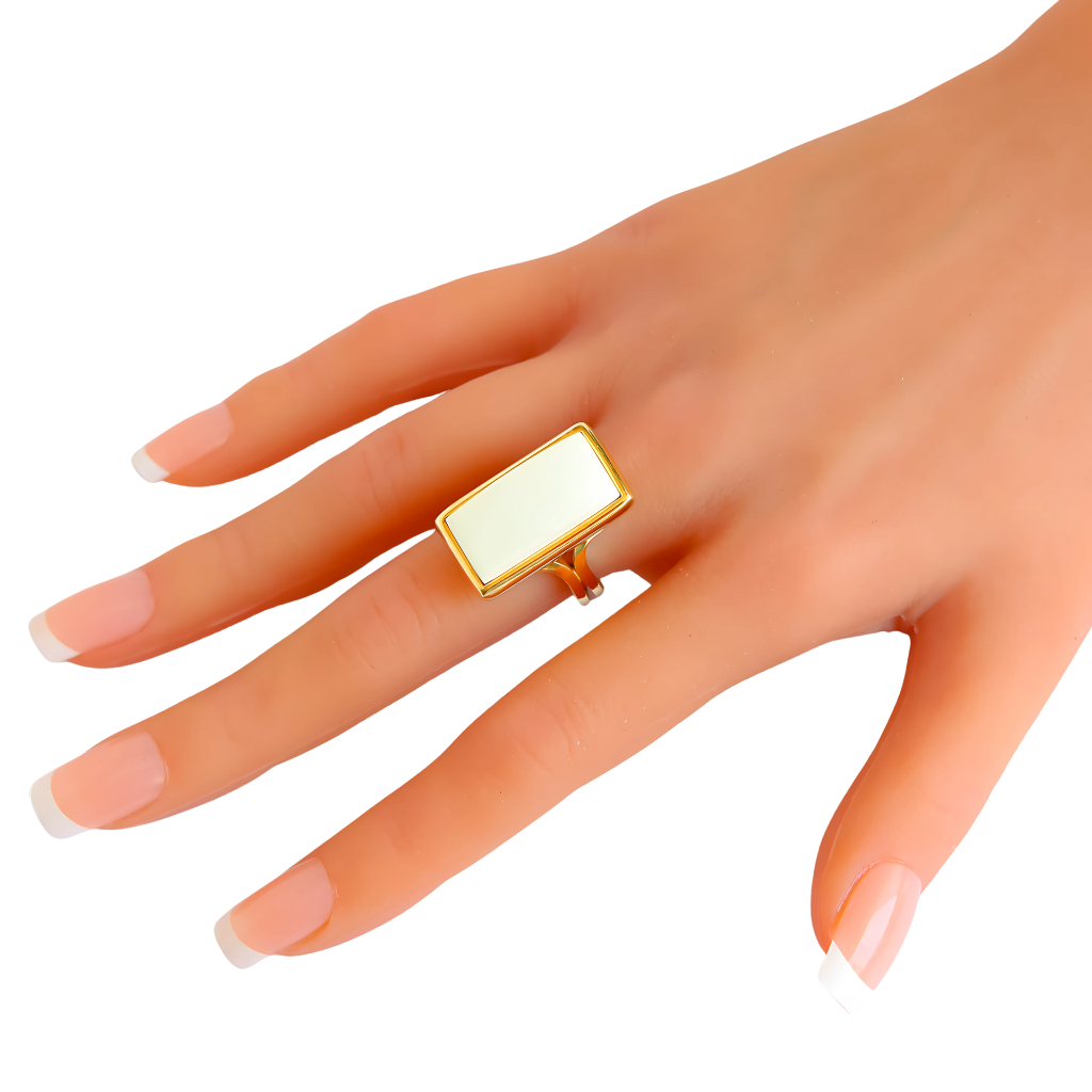 White Amber Ring – Baltic Bone Amber in 14k Gold Plated s925 Silver