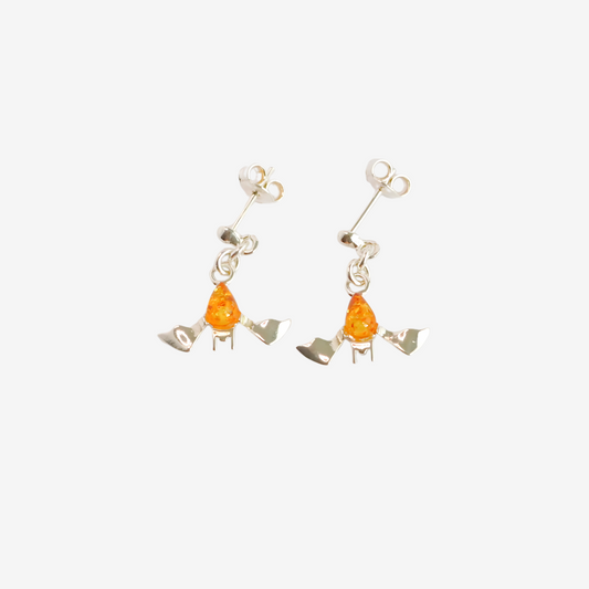 Baltic Amber Tiny Bat Dangle Earrings in 925 Sterling Silver