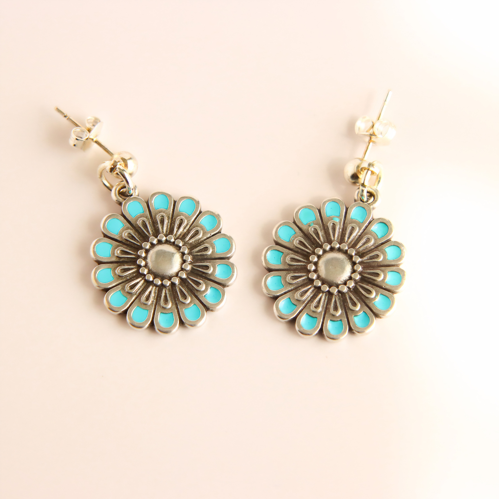 blue and silver earrings from flower jewelry set