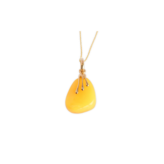 Natural Baltic Butterscotch Amber 14K Yellow Gold Plated Drip Pendant