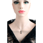 Sterling Silver Cat Pendant with Amber Eyes on mannequin, featuring 925 silver and Baltic amber on a 16-inch chain. Elegant feline necklace for women.