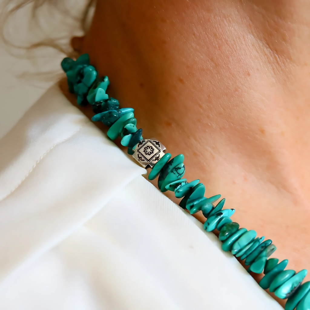 Turquoise Necklace with Baltic Amber- Southwestern Beaded Statement Piece