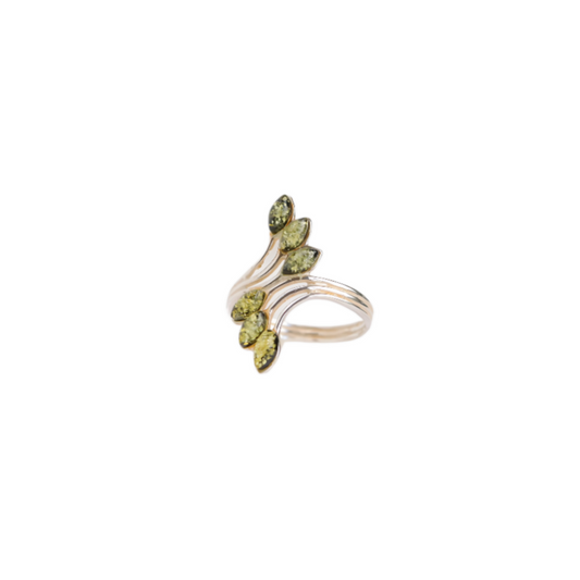 Genuine Baltic Green Amber Leaf Ring in 925 Sterling Silver