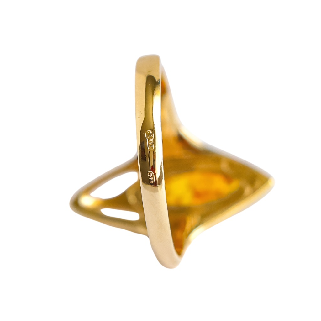 14K gold marquise cut cognac gold amber ring in polished finish.