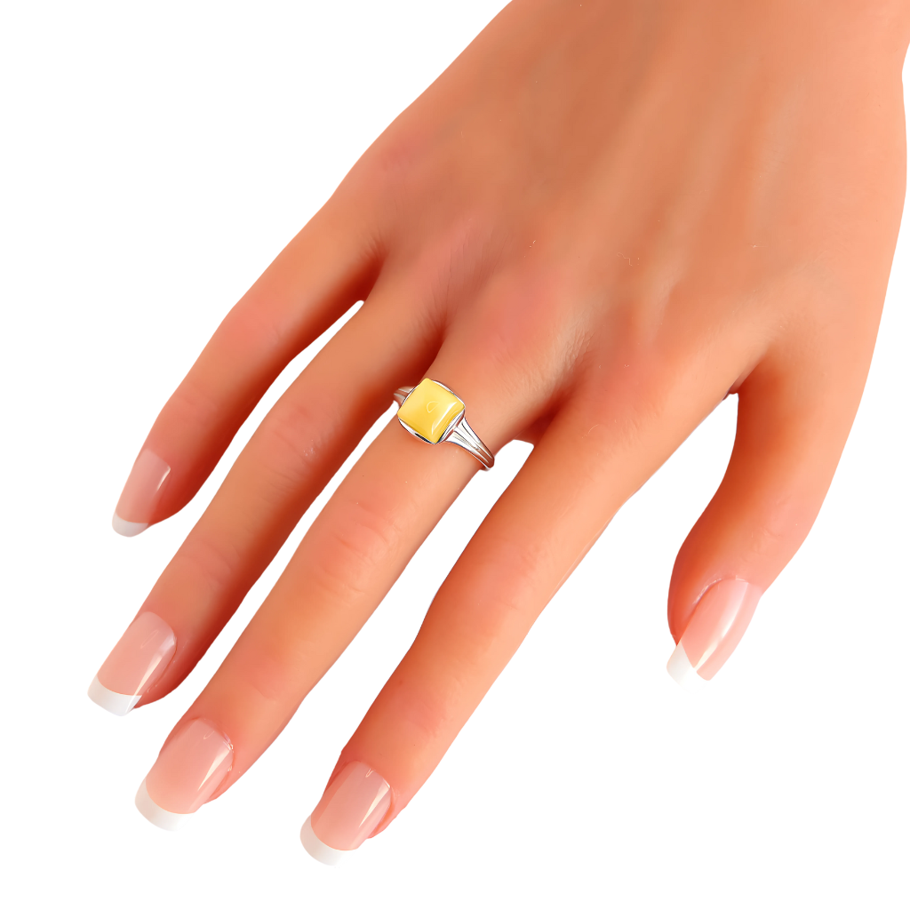 Lithuanian Baltic Butterscotch Amber Ring in 925 Sterling Silver on Hand