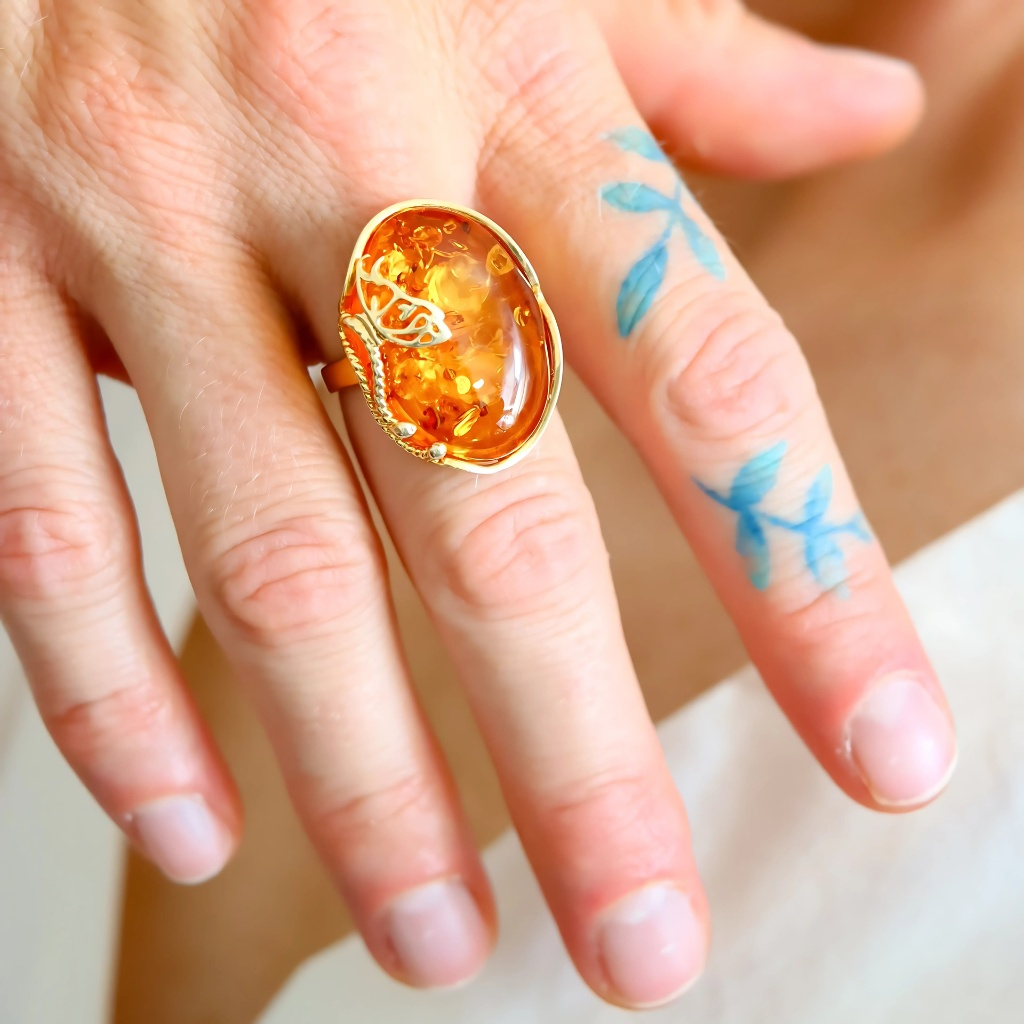Baltic Amber Butterfly Ring | 14k Gold Plated Sterling Silver