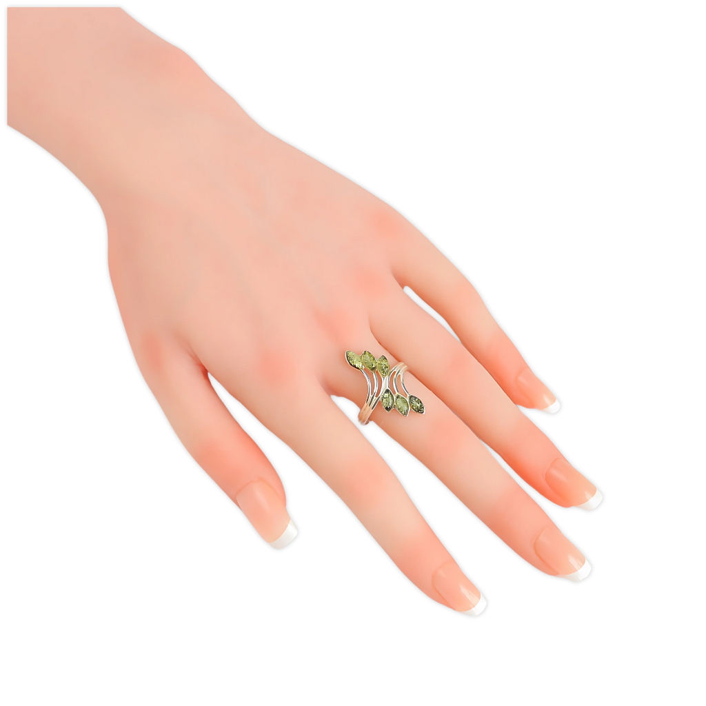 Genuine Baltic Green Amber Leaf Ring in 925 Sterling Silver