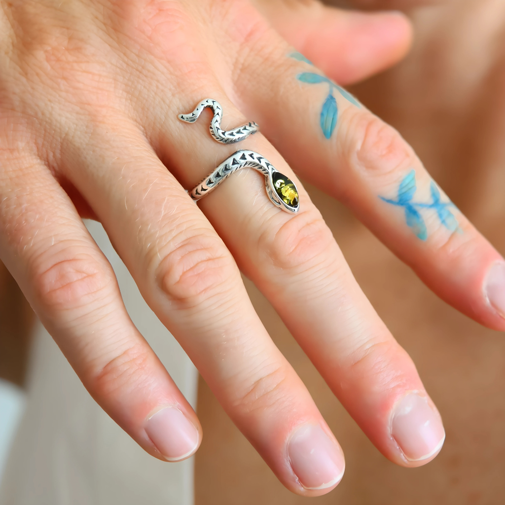 sterling silver adjustable amber ring