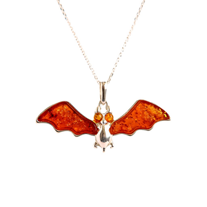 Baltic Amber Bat Necklace in 925 Sterling Silver