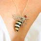 Baltic Amber Bumble Bee Pendant – Large Sterling Silver Necklace - Jūratė Amber