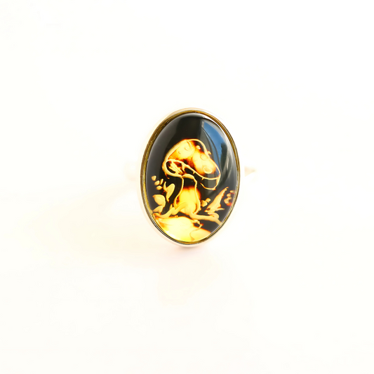 Gold and black cameo Mushroom ring  on a white background