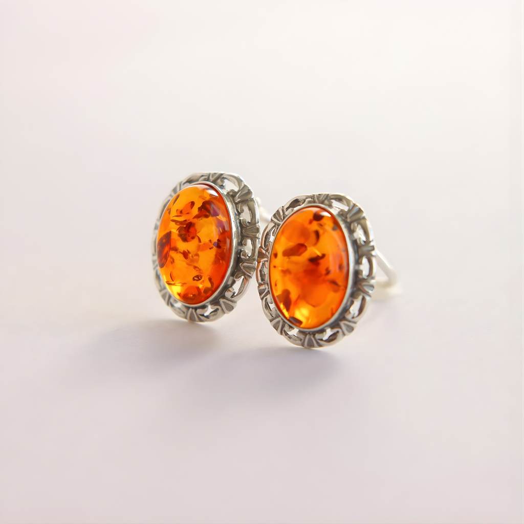 Pair of amber clip on earrings on a white background