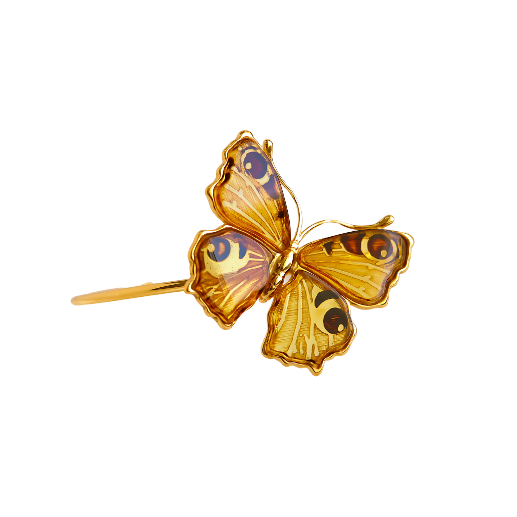 Baltic Amber Laser Cut Gold Butterfly Bracelet in 14k Gold Plated s925.