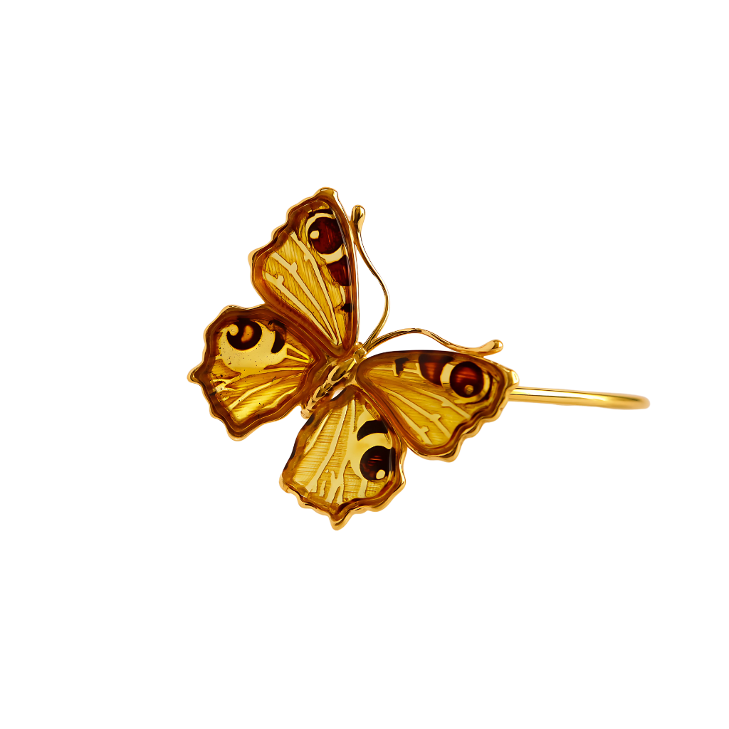 Baltic amber laser cut gold butterfly bracelet in 14k gold plated s925 sterling silver.