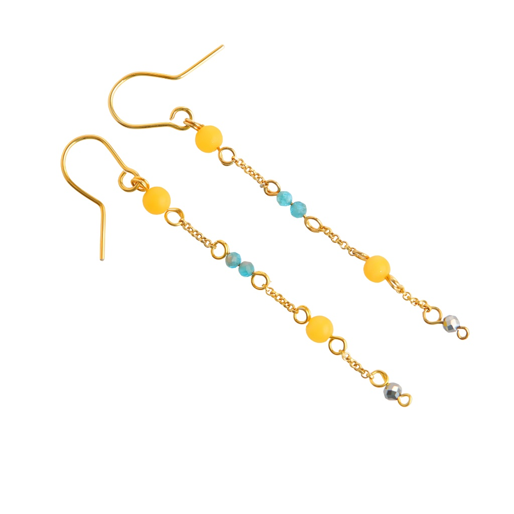 Baltic Butterscotch Amber earrings with blue beads on 14k gold-plated S925 chain.