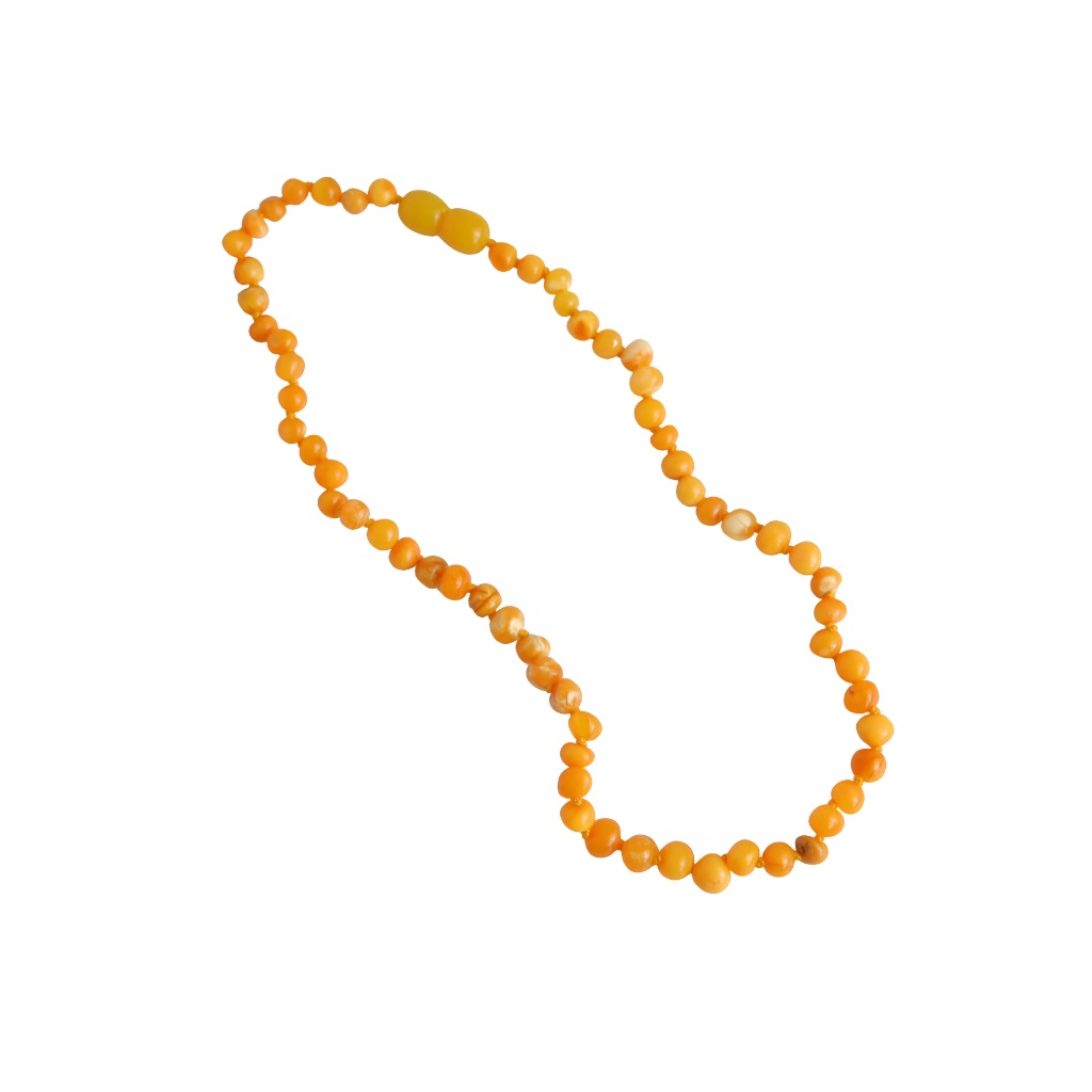 Baltic Butterscotch Amber Teething Necklace with screw clasp, 6.5 inches, individually knotted beads.