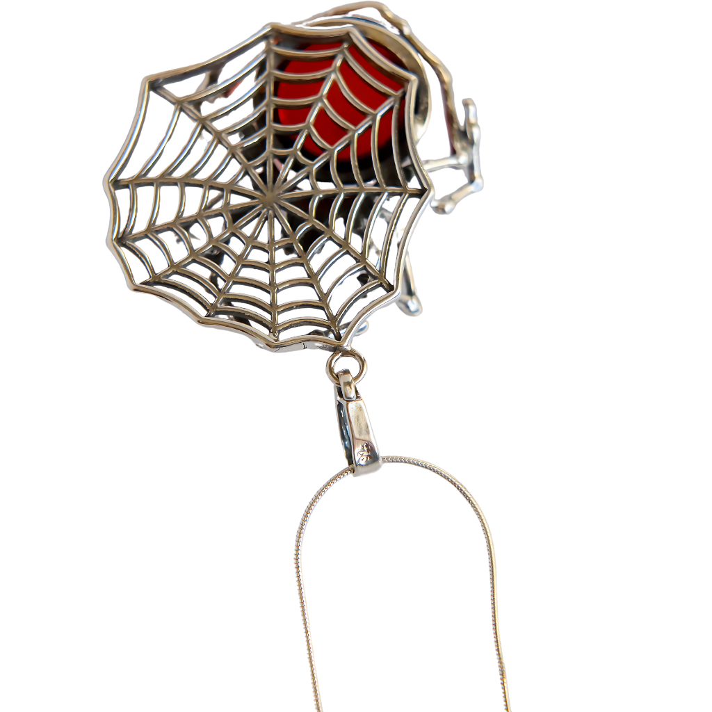 Baltic Cherry Amber Large Spider Pendant Necklace in 925 Sterling Silver - Jūratė Amber Pendant Necklaces  Jūratė Amber