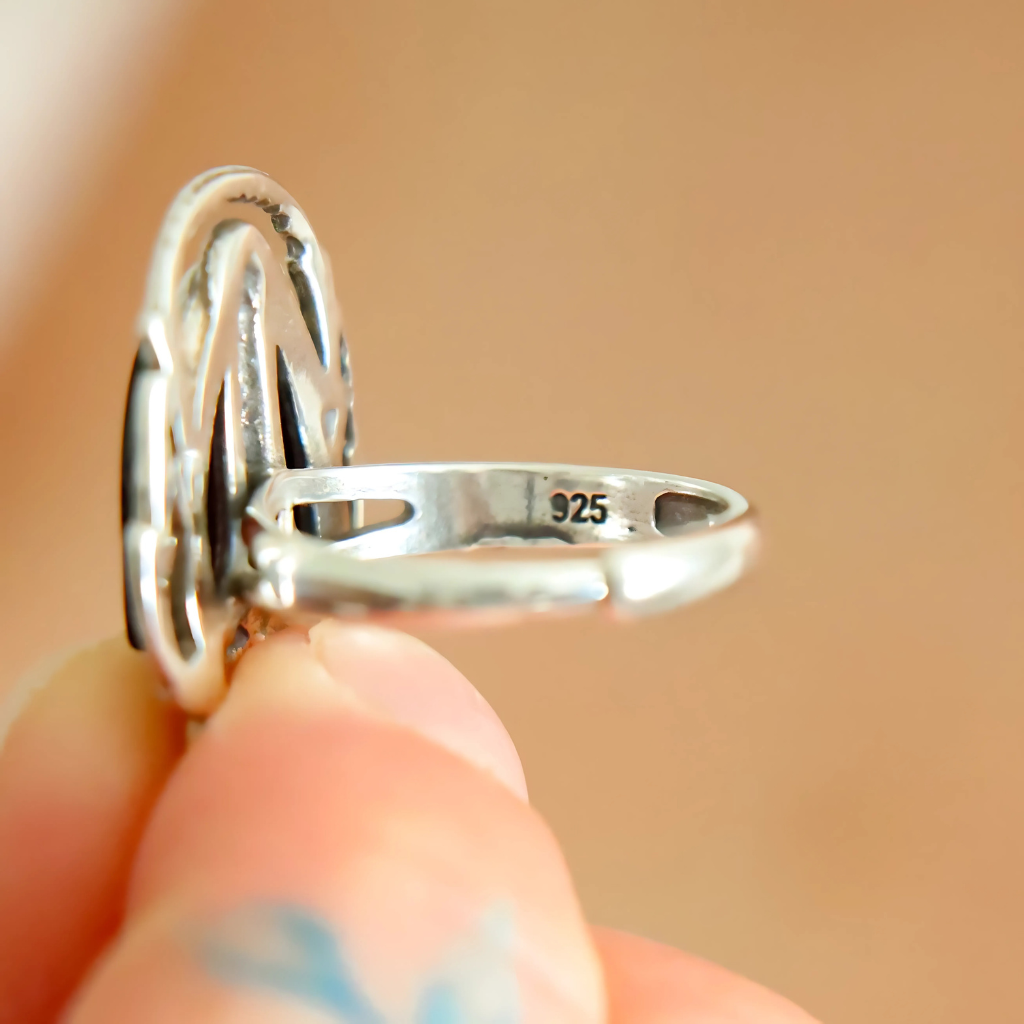 sterling silver stamp on scarab ring