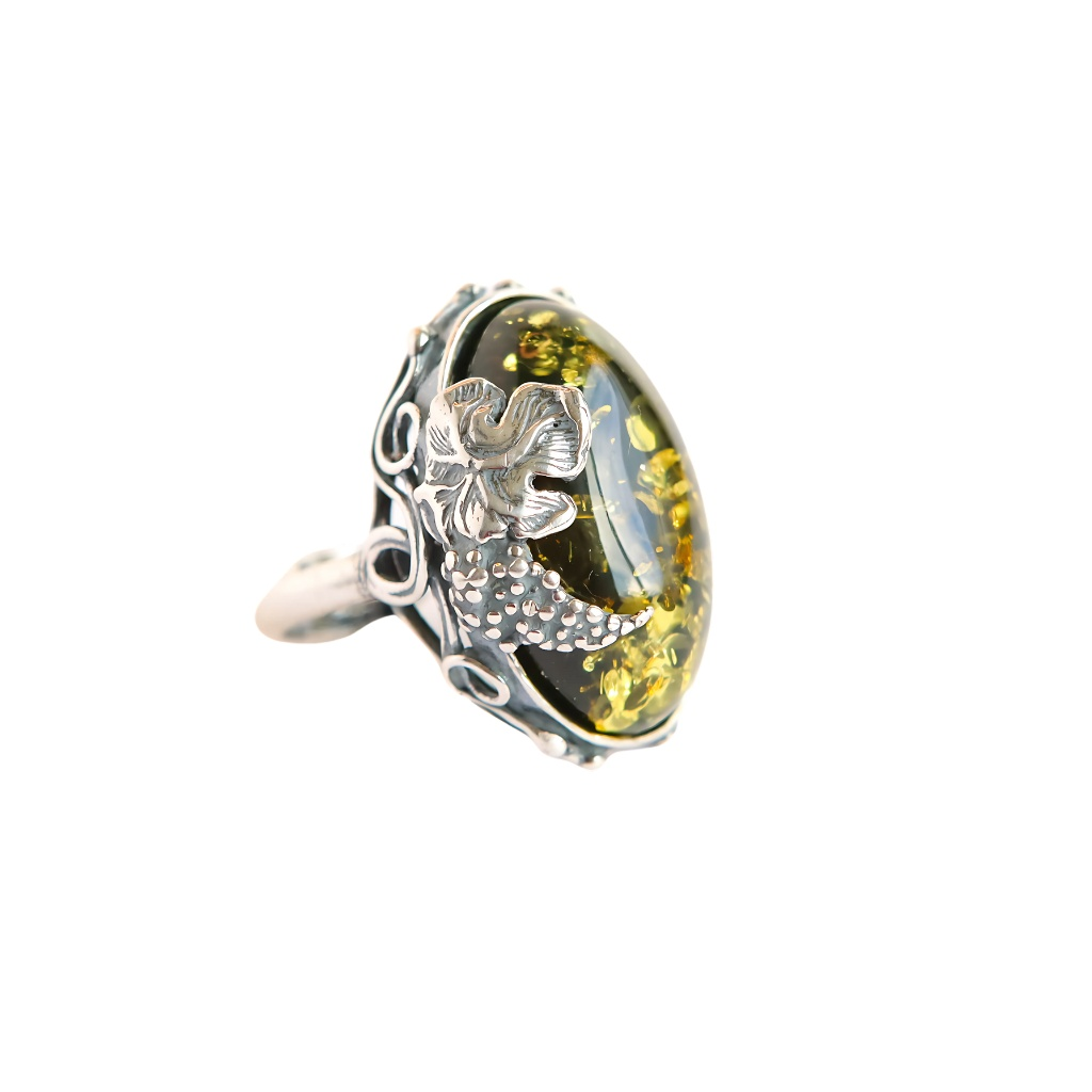 green amber silver ring