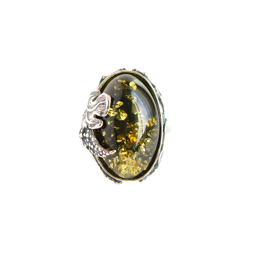 green amber silver ring