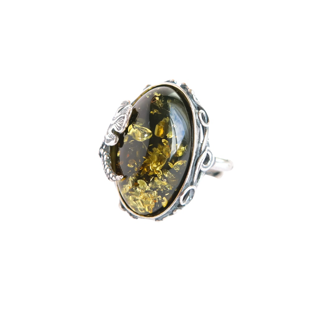 green amber silver ring