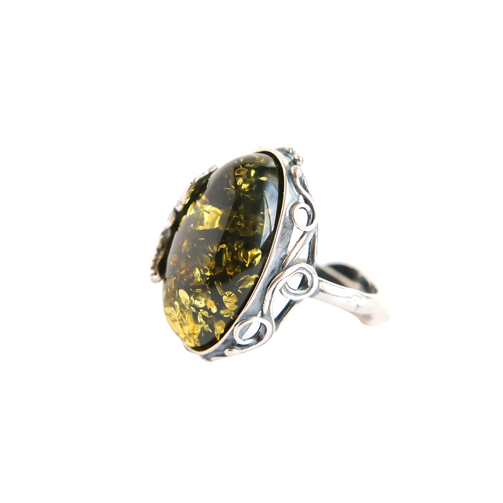 green amber silver ring