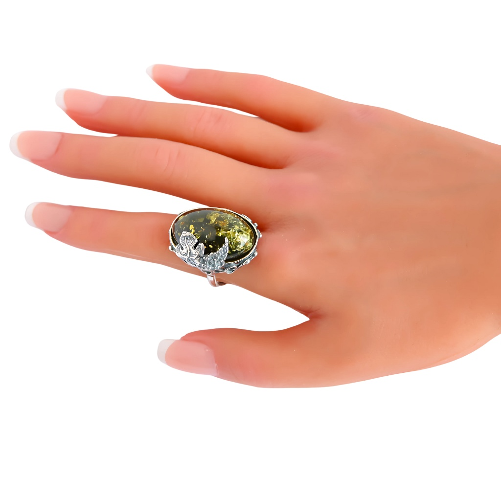 green amber silver ring