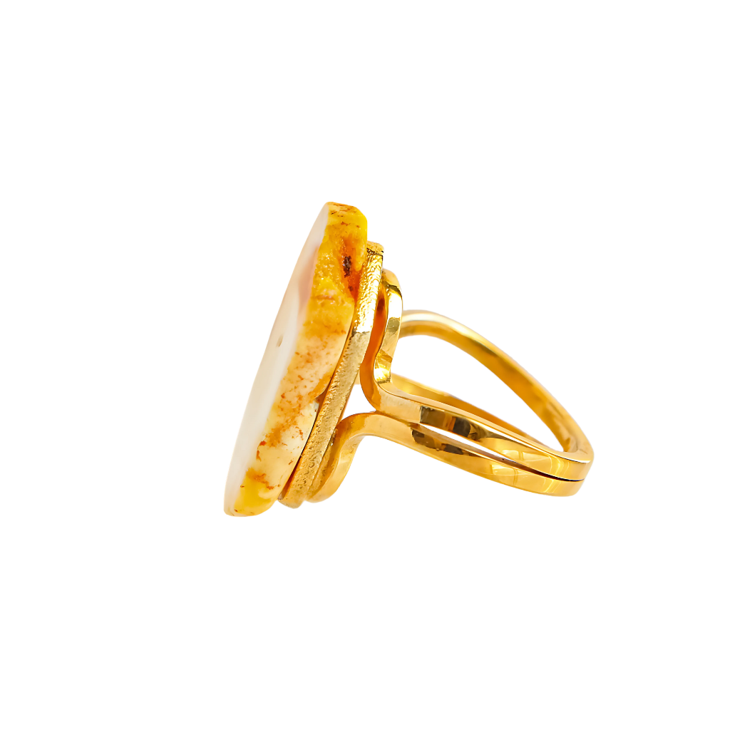 Baltic white and honey sugared amber gold ring with 14k gold plating on sterling silver.