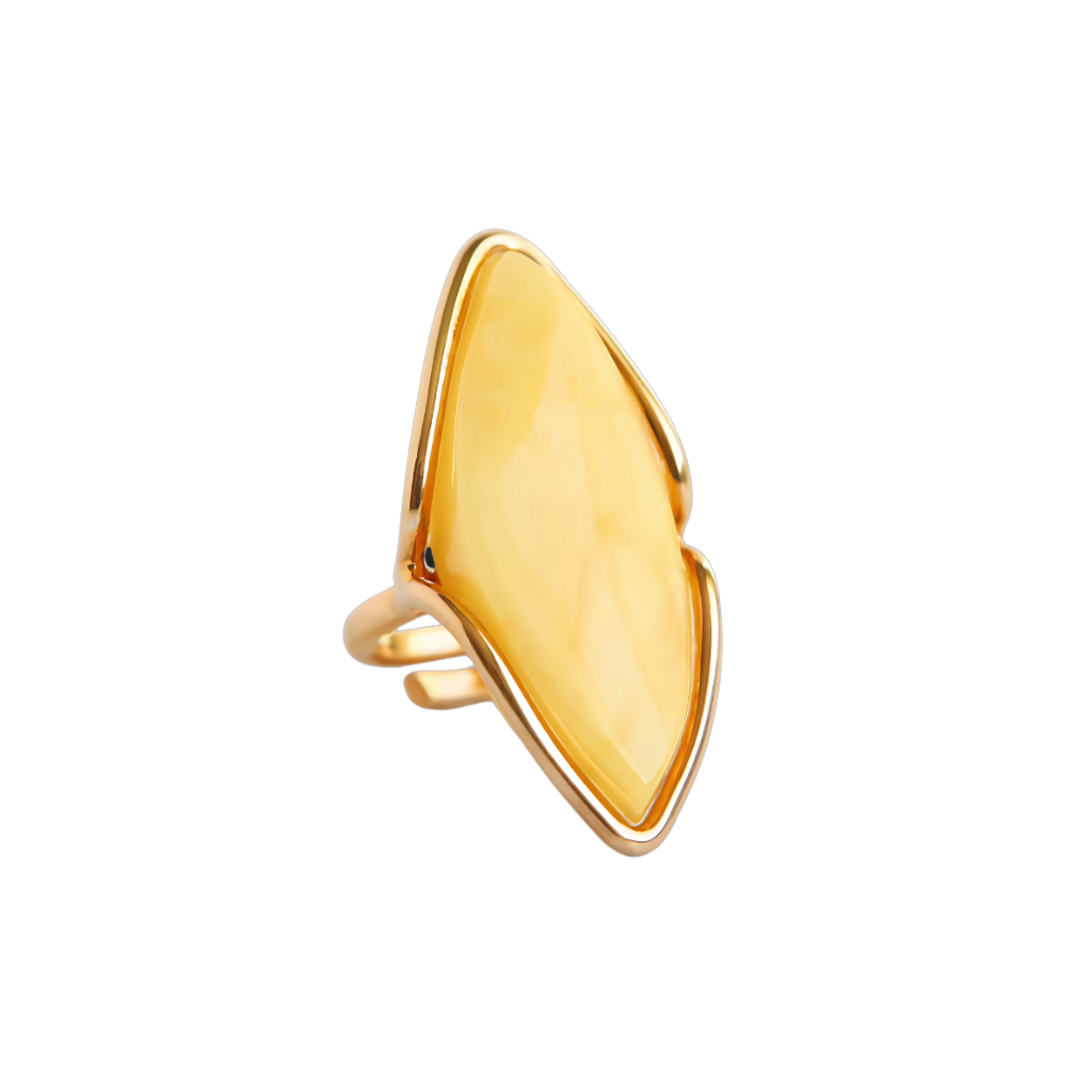 Handmade butterscotch amber ring with 14k gold-plated sterling silver band.