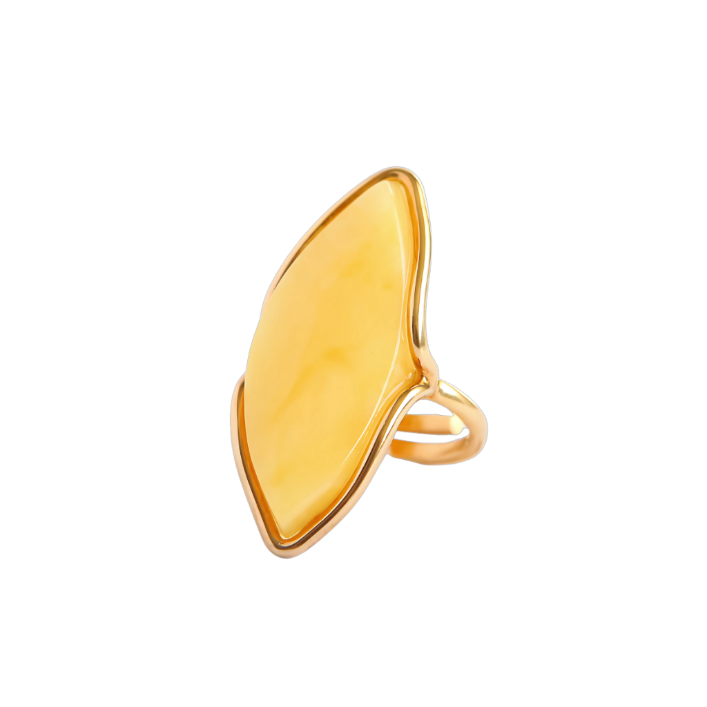 Handmade Butterscotch Amber ring set in 14k gold plated sterling silver.