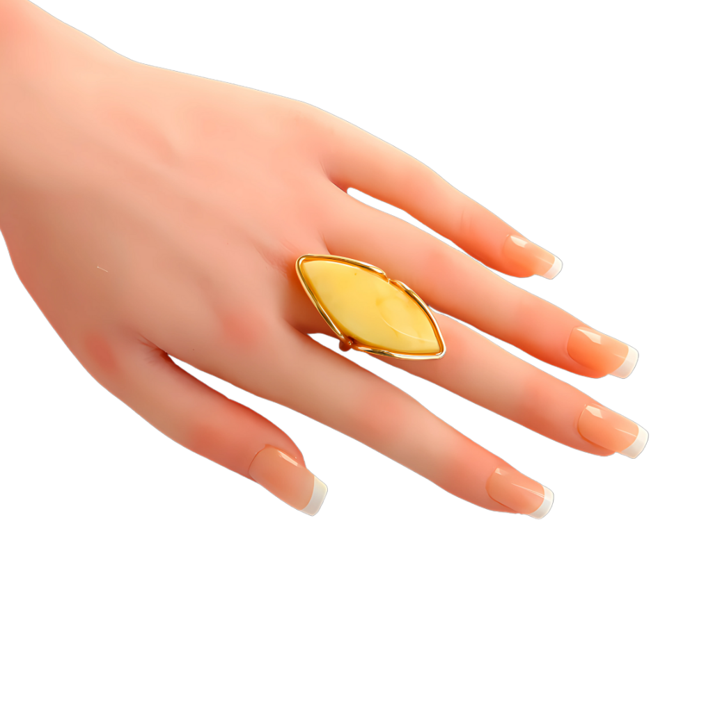 Butterscotch Amber Ring in 14k Gold Plated Sterling Silver, Handmade and Adjustable.