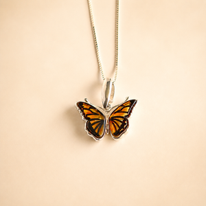 Baltic Amber Butterfly Necklace in Sterling Silver
