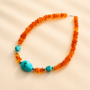 Beaded Necklace With Baltic Amber and Turquoise