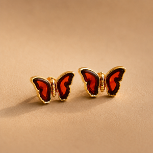 Cherry Amber Butterfly Stud Earrings in Gold Plated Sterling Silver