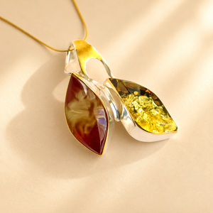 Tomosz ArtSzok Baltic Amber Necklace - Sterling Silver 14k Gold