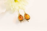 Natural Baltic Cognac Amber Antique-Style Dangle Earrings in Gold Plated s925