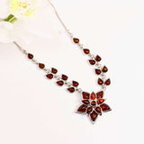 Natural Baltic Amber Floral Statement Necklace in 925 Sterling Silver