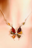 Natural Baltic Multicolor Amber Butterfly Statement Necklace in 925 Sterling Silver