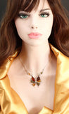 Natural Baltic Multicolor Amber Butterfly Statement Necklace in 925 Sterling Silver