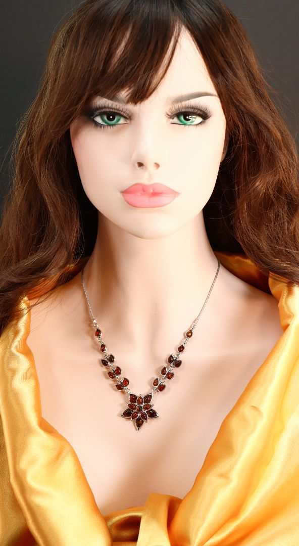 Natural Baltic Amber Floral Statement Necklace in 925 Sterling Silver