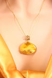 Handmade 14k Gold Plated Natural Baltic Lemon and White Amber Daisy Pendant Necklace