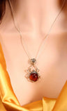 Natural Baltic Cognac Amber Spider Pendant Necklace in 925 Sterling Silver