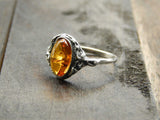 Natural Baltic Cognac Amber Sterling Silver Victorian Ring