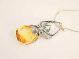 Natural Baltic Lemon Amber Large Black Widow Pendant Necklace in 925 Sterling Silver